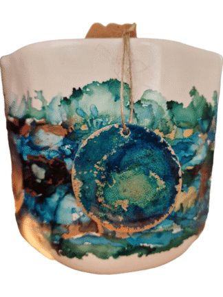 Handbeschilderd bloempot woonkamer