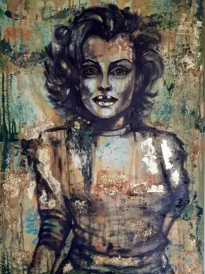 modern handgemaakte schilderij vrouw. izartshop mixmedia schilderij, figuratief schilderij vrouw