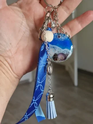 Handgemaakt sleutelhanger met Zand & Schelpen | blauw