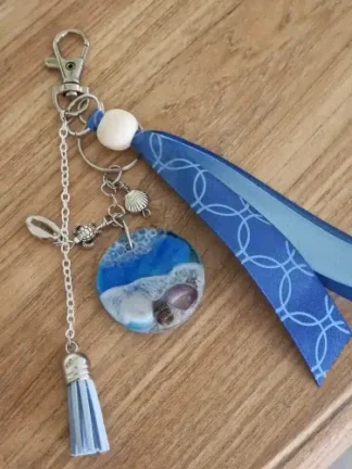 Handgemaakt sleutelhanger met Zand & Schelpen | blauw