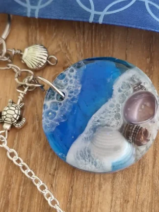 Handgemaakt sleutelhanger met Zand & Schelpen | blauw