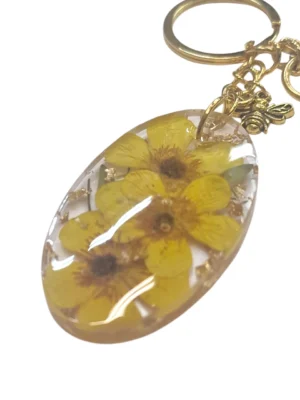 Resin Sleutelhangers met Gedroogde Bloemen in Geel Izartshop