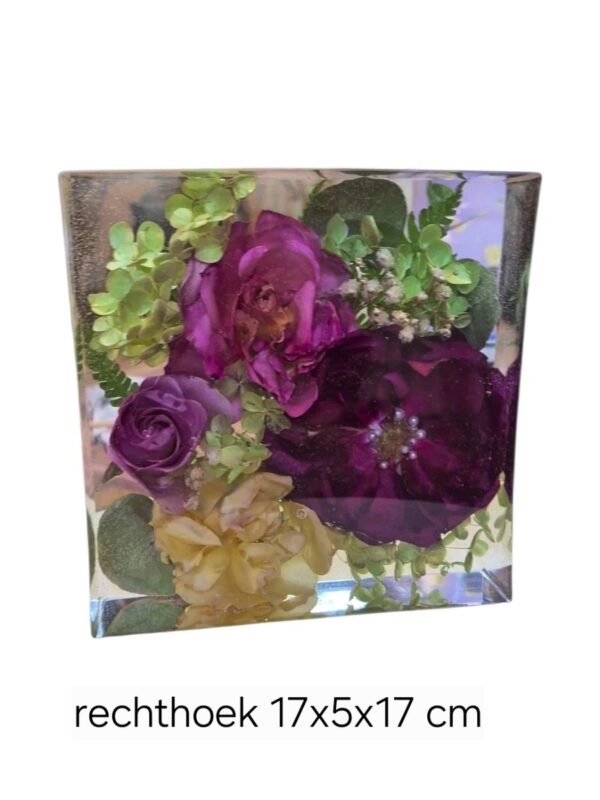 IzArtShop handgemaakte epoxy herinneringsstukken met gedroogde bloemen. resin op bestelling rechthoek