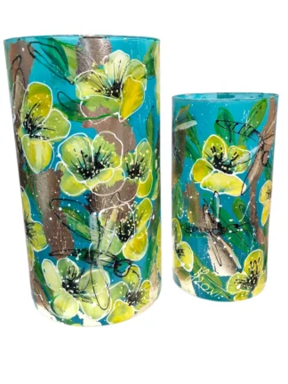 Izartshop groene vazen set in floraal design met goudblad. Duo van 29×15 cm en 23×11 cm.