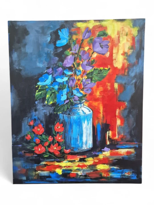 Modern kleurrij floraal acryl schilderij woonkamer - 60x90 handgeschilderd i NL