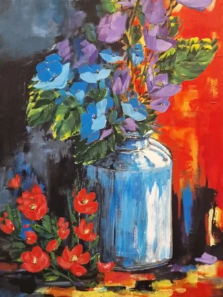 kleurrijk acryl schilderij -bloemen - uniek kunstwerk Izartshop