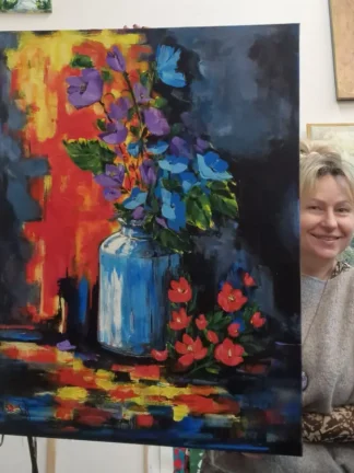 kleurrijk acryl schilderij bloemen Izartshop