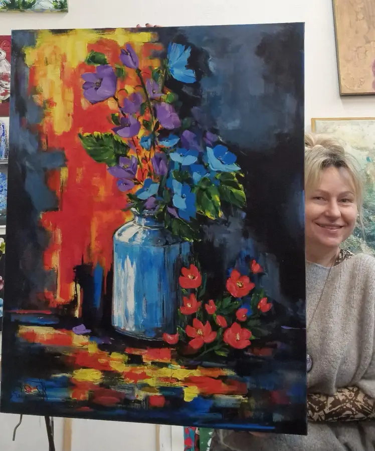 kleurrijk acryl schilderij bloemen Izartshop
