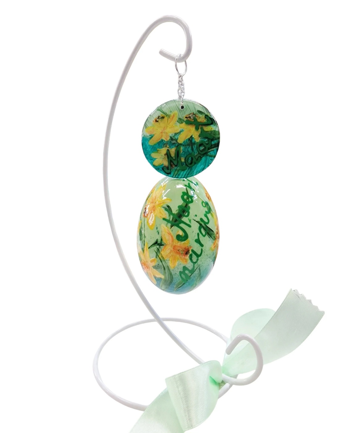 handbeschilderde ganzenei, levensbloem maart narcis, handgemaakt geboorte cadeau, verzamelingsobject Izartshop