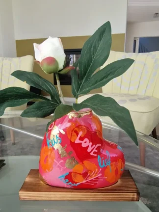 Glazen hart vaasje rood love, handbeschilderd – romantische mini vaas, uniek