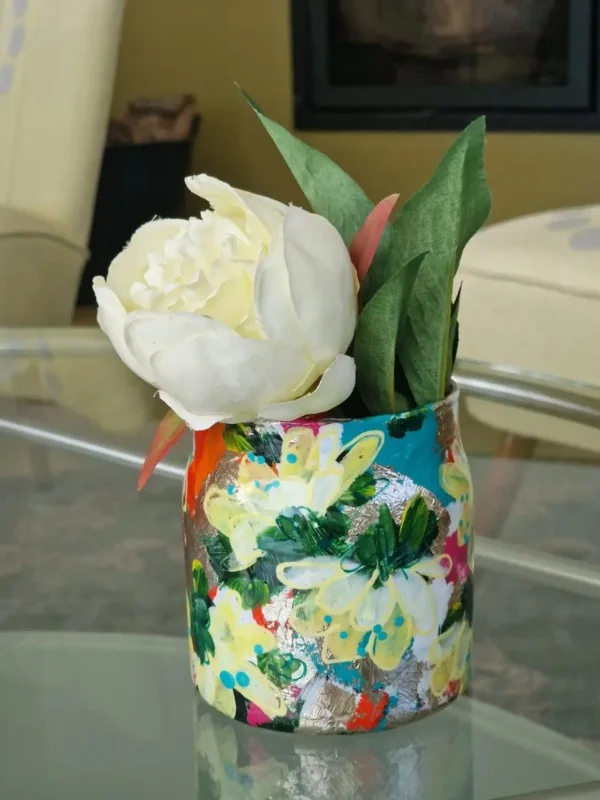Glazen kunst vaasje handbeschilderd duurzaam mini vaas, uniek