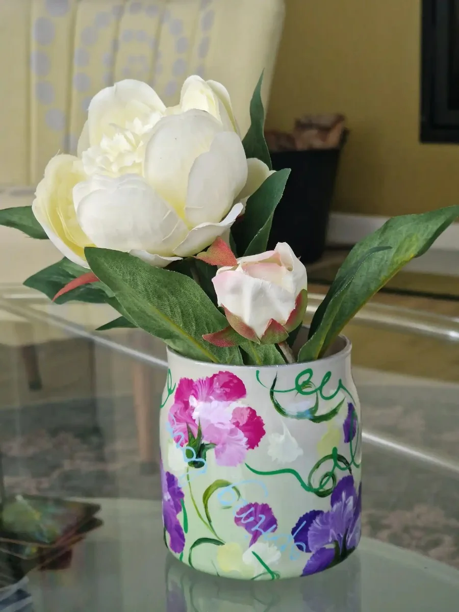 Glazen kunst vaasje, lente, handbeschilderd duurzaam vaasje