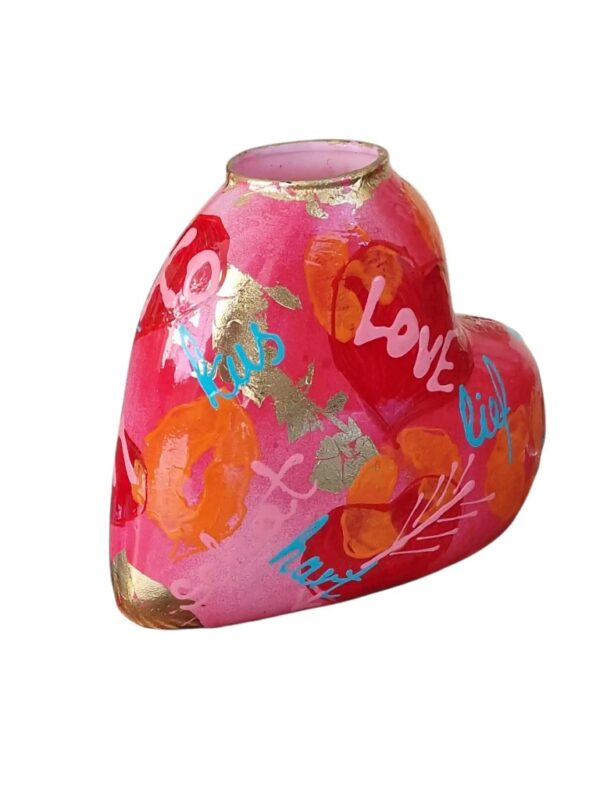 Glazen hart vaasje love, handbeschilderd – romantische mini vaas