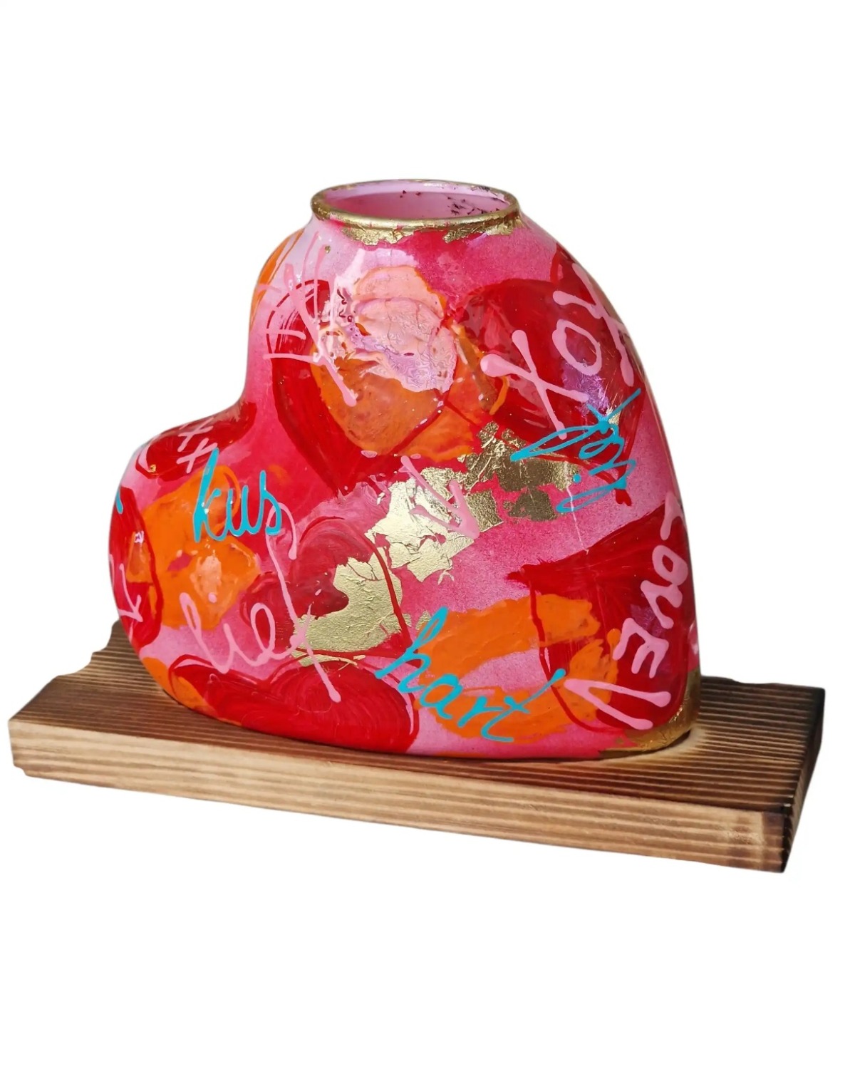 Glazen hart vaasje rood love, handbeschilderd – romantische mini vaas