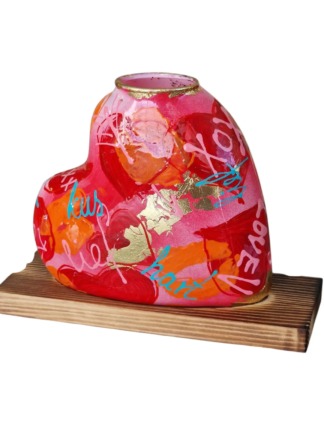 Glazen hart vaasje rood love, handbeschilderd – romantische mini vaas