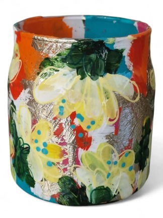 Glazen vrolijk kunst vaasje handbeschilderd duurzaam mini vaas