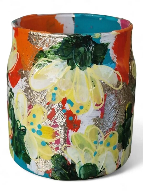 Glazen vrolijk kunst vaasje handbeschilderd duurzaam mini vaas