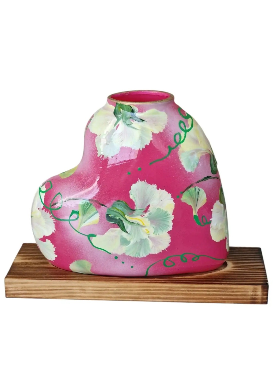 Roze vaasje met bloemen handbeschilderd – romantische hart