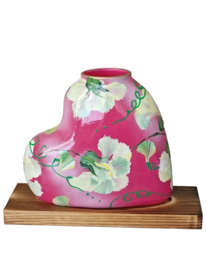 Roze vaasje met bloemen handbeschilderd – romantische hart