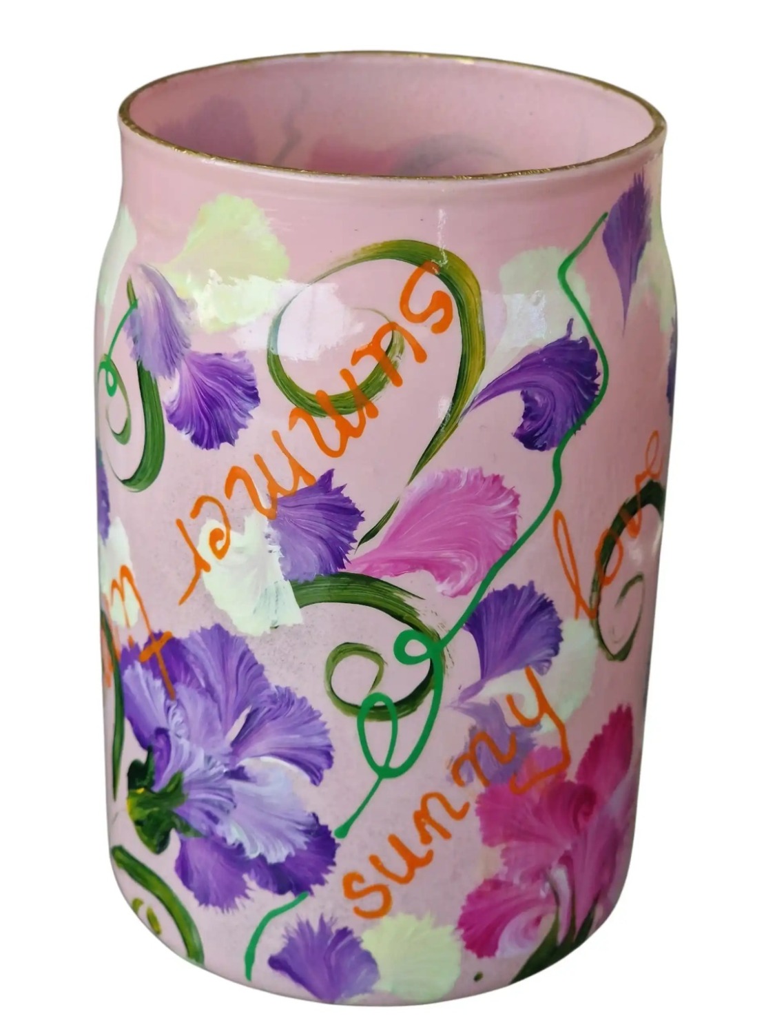 Glazen kunst vaasje zomers handbeschilderd duurzaam mini vaas 1