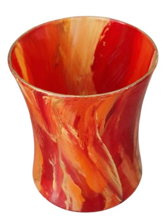 Handbeschilderd rood glazen vaasje van hergebruikt kaarsenpotje duurzaam kunstobject 1