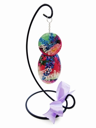 handbeschilderde ganzenei, juli ridderspoor, maandbloem, geboorte cadeau, kunstwerk, verzamelingsobject, izartshop1