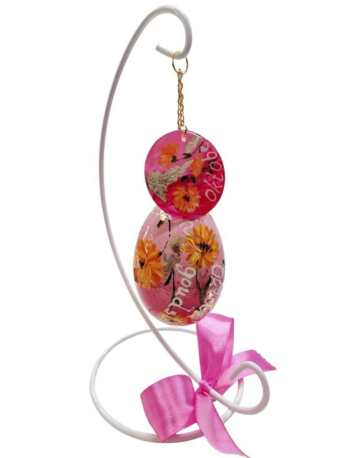 handbeschilderde ganzenei, levensbloem oktober goudbloem, maandbloem, geboorte cadeau, kunstwerk, verzamelingsobject, izartshop1