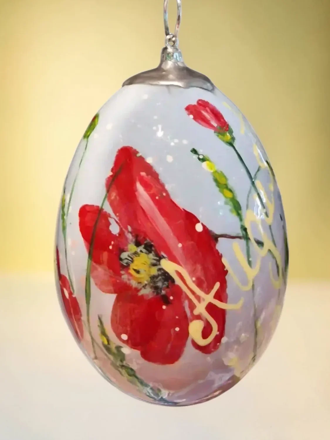 handbeschilderd ganzen ei, levensbloem augustus, klaproos, geboorte cadeau