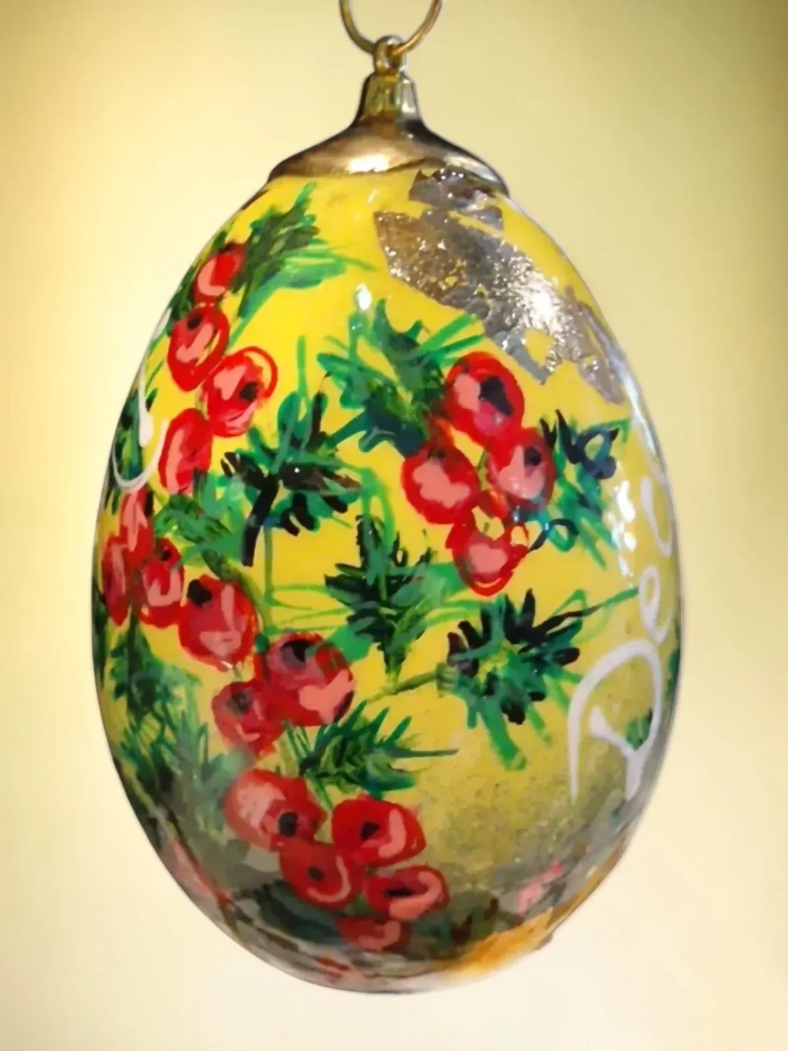 handbeschilderd ganzen ei, levensbloem december, hulst, geboorte cadeau, verjaardag