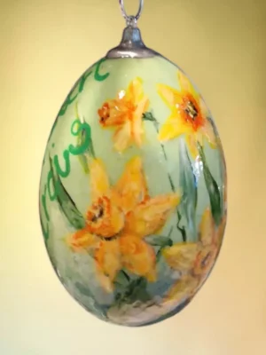 handbeschilderd ganzen ei, levensbloem maart, narcis, geboorte cadeau