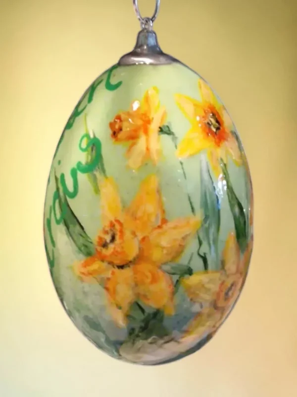 handbeschilderd ganzen ei, levensbloem maart, narcis, geboorte cadeau