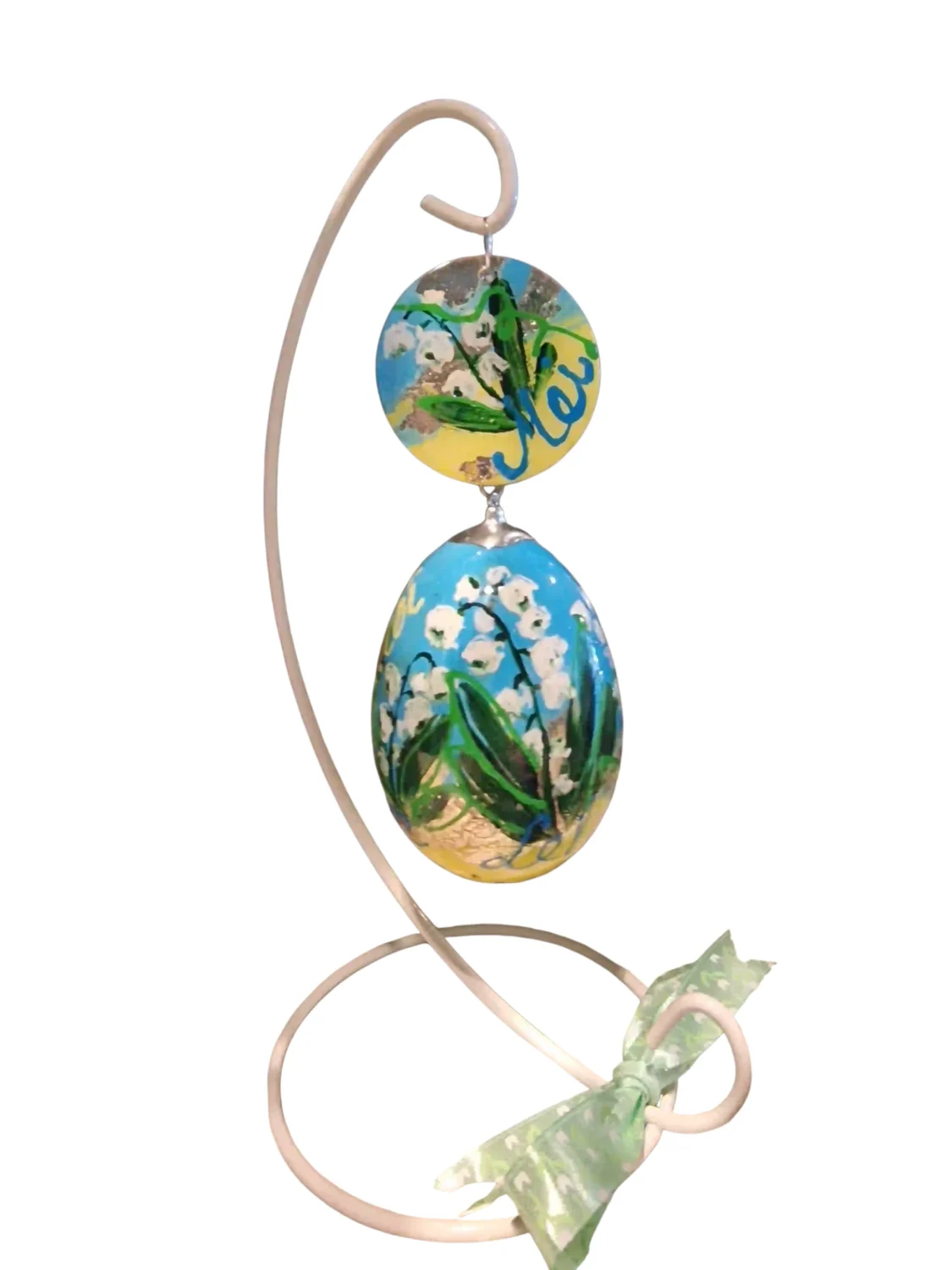 handbeschilderd ganzen ei, levensbloem mei, lelie van dalen , geboorte cadeau