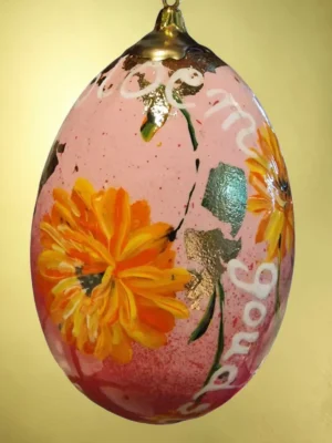 handbeschilderd ganzen ei, levensbloem oktober, goudsbloem, geboorte cadeau
