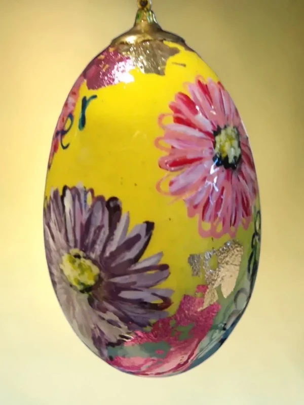 handbeschilderd ganzen ei, levensbloem september, aster, geboorte cadeau