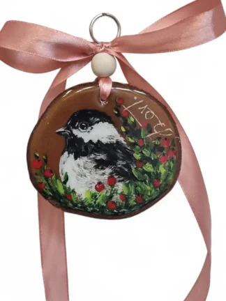 handbeschilderd-hout-zwarte-mees, winter decor, seizoen decoratie handgemaakt