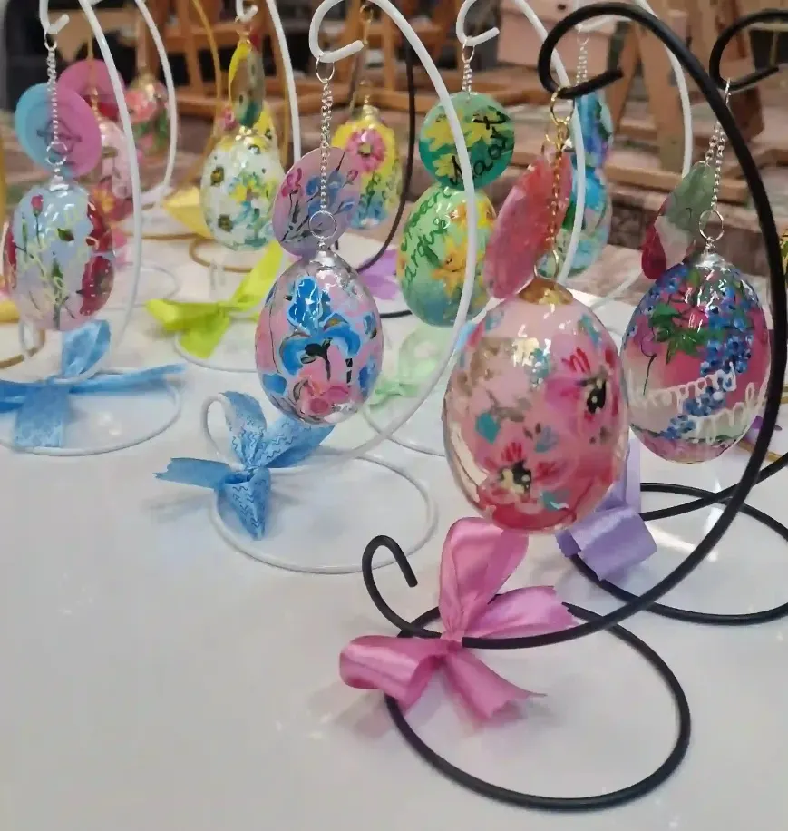 handbeschilderde ganzen eieren, uniek kunstwerk, geboorte bloem, izartshop