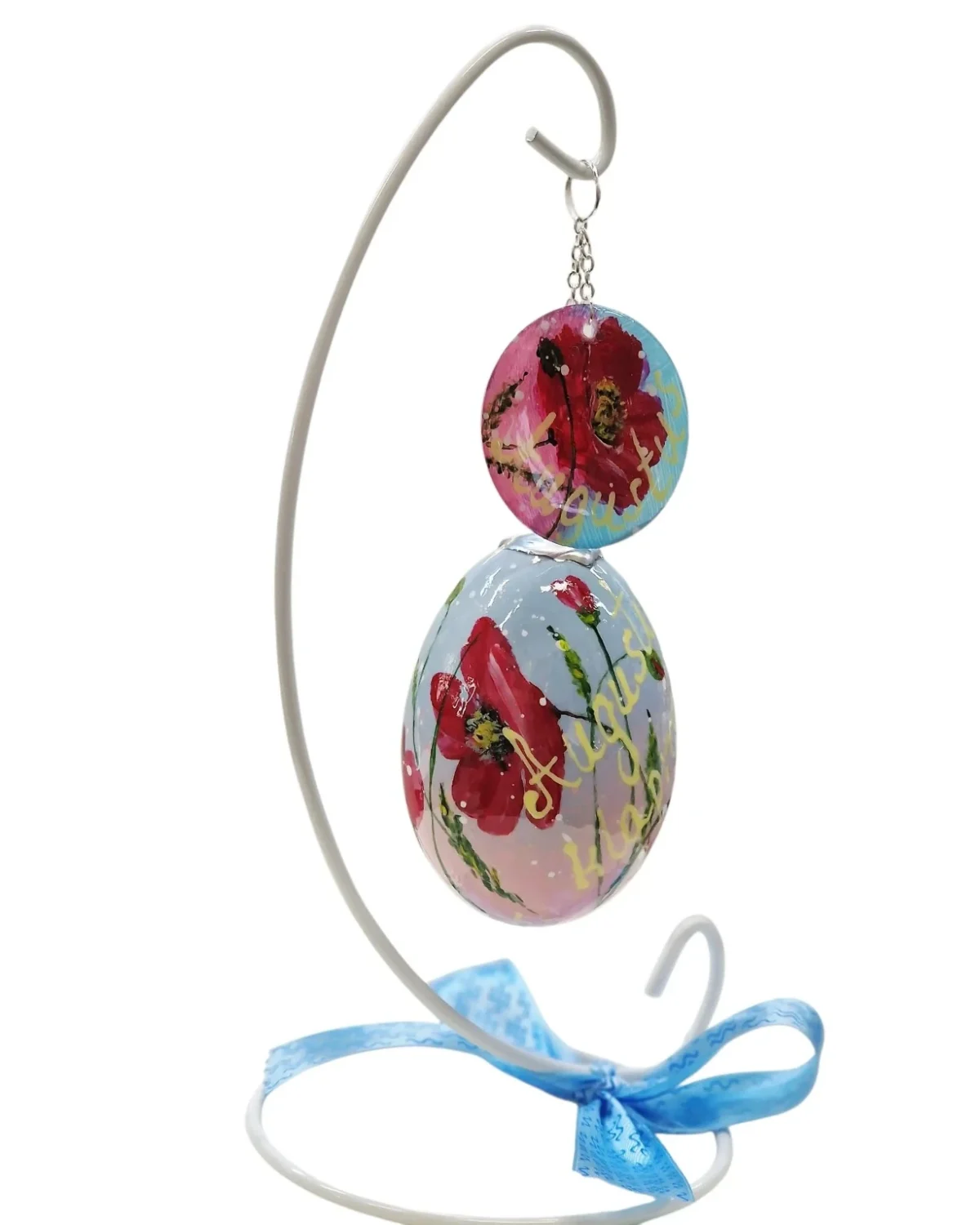 handbeschilderde ganzenei, augustus klaproos, maandbloem, geboorte cadeau, kunstwerk, verzamelingsobject, izartshop1