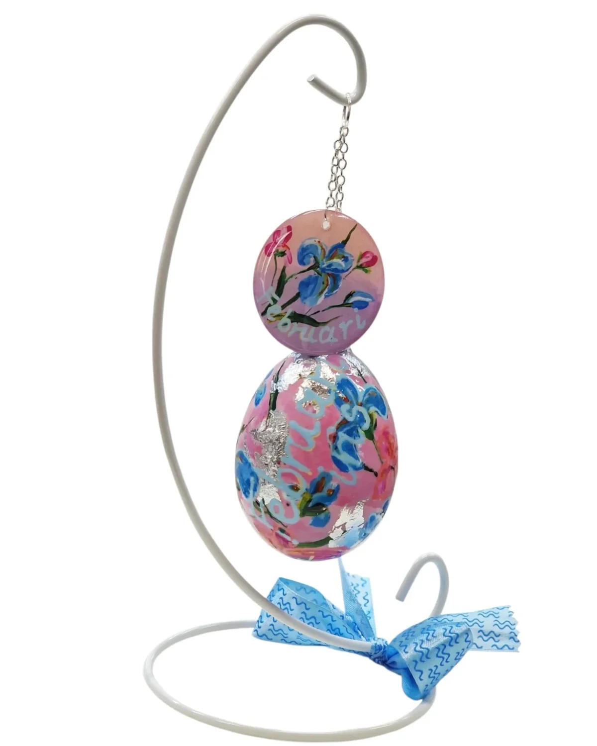 handbeschilderde ganzenei, februari iris, maandbloem, geboorte cadeau, kunstwerk, verzamelingsobject, izartshop1