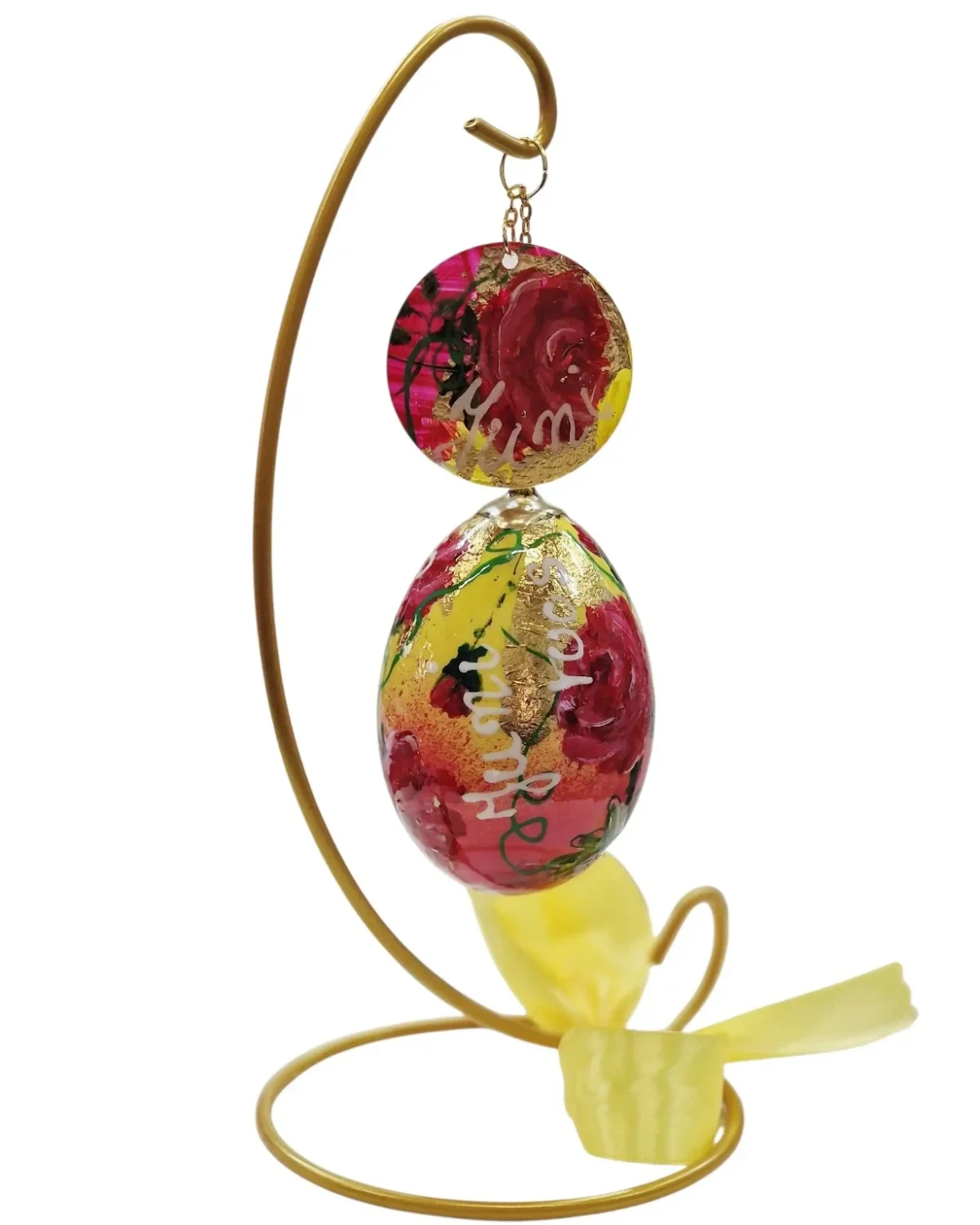 handbeschilderde ganzenei, juni roos, maandbloem, geboorte cadeau, kunstwerk, verzamelingsobject, izartshop1