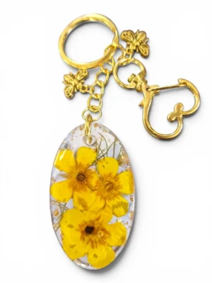 Origineel cadeau voor bloemenliefhebbers, handgemaakte resin sleutelhanger.