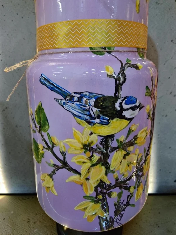 handbeschilderde vaas met vogeltjes, lente, izartshop