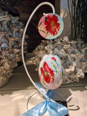 handbeschilderd ganzen ei, levensbloem augustus, klaproos, geboorte cadeau, verjaardag