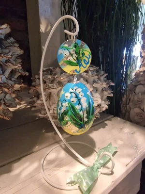 handbeschilderd ganzen ei, levensbloem mei, lelie van dalen, verjaardag, geboorte cadeau